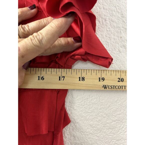 Patchington Womans Size Large Midi Tiered Ruffle Red Dress Funky Artsy Kitschy - Picture 6 of 9